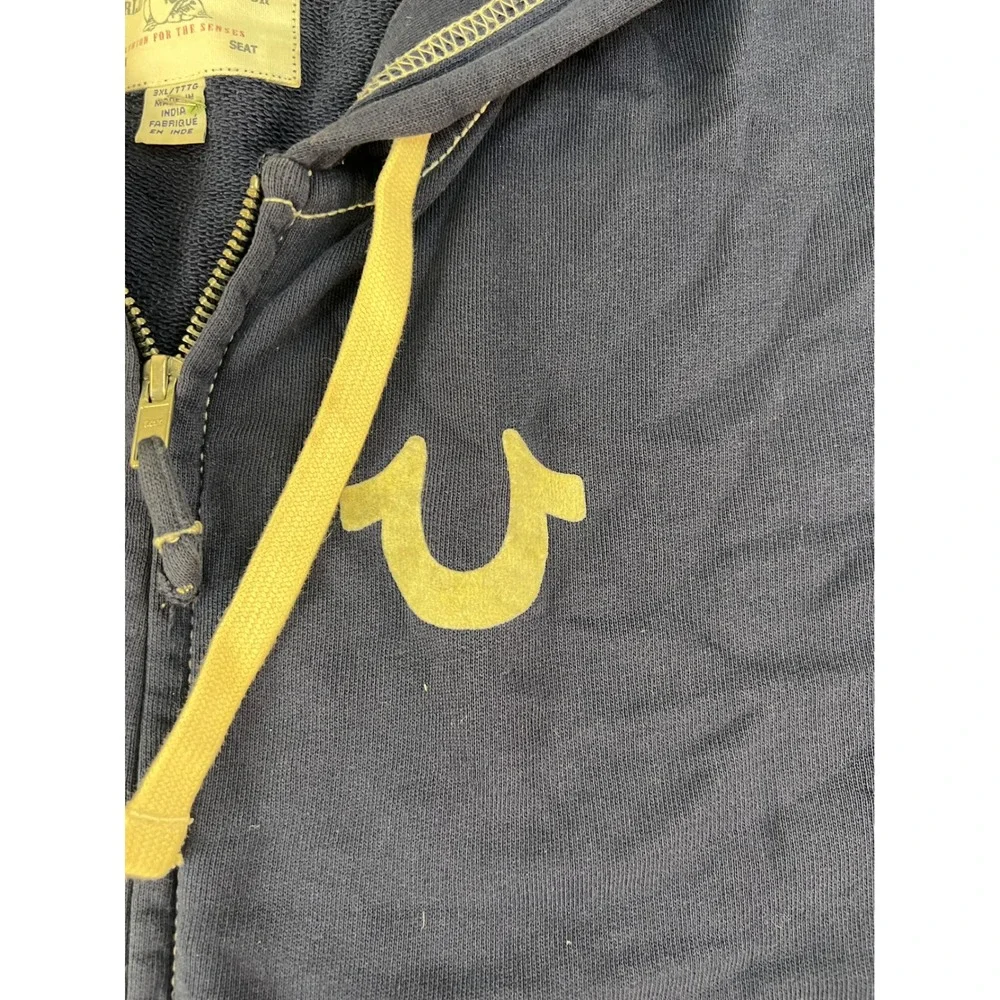 True Religion Mens Navy Blue World Tour Buddha Zip Up Hoodie 3XL Sweatshirt